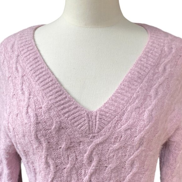 Vince Wool Alpaca Cable Knit Sweater Pink Feminine Soft Girl Quiet Luxury-M/L - Picture 2 of 13